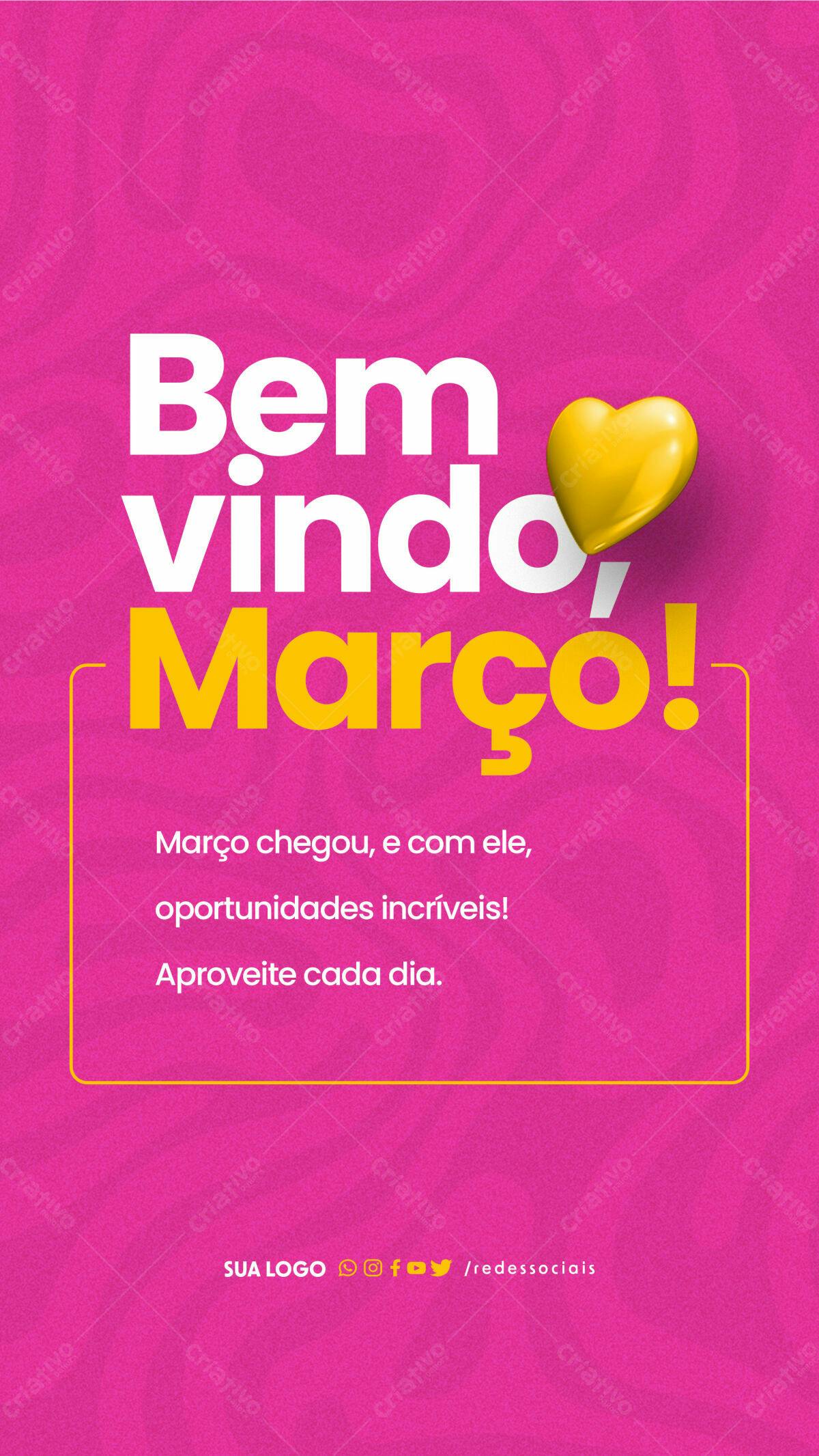 Postagem Boas Vindas Março PSD Editável