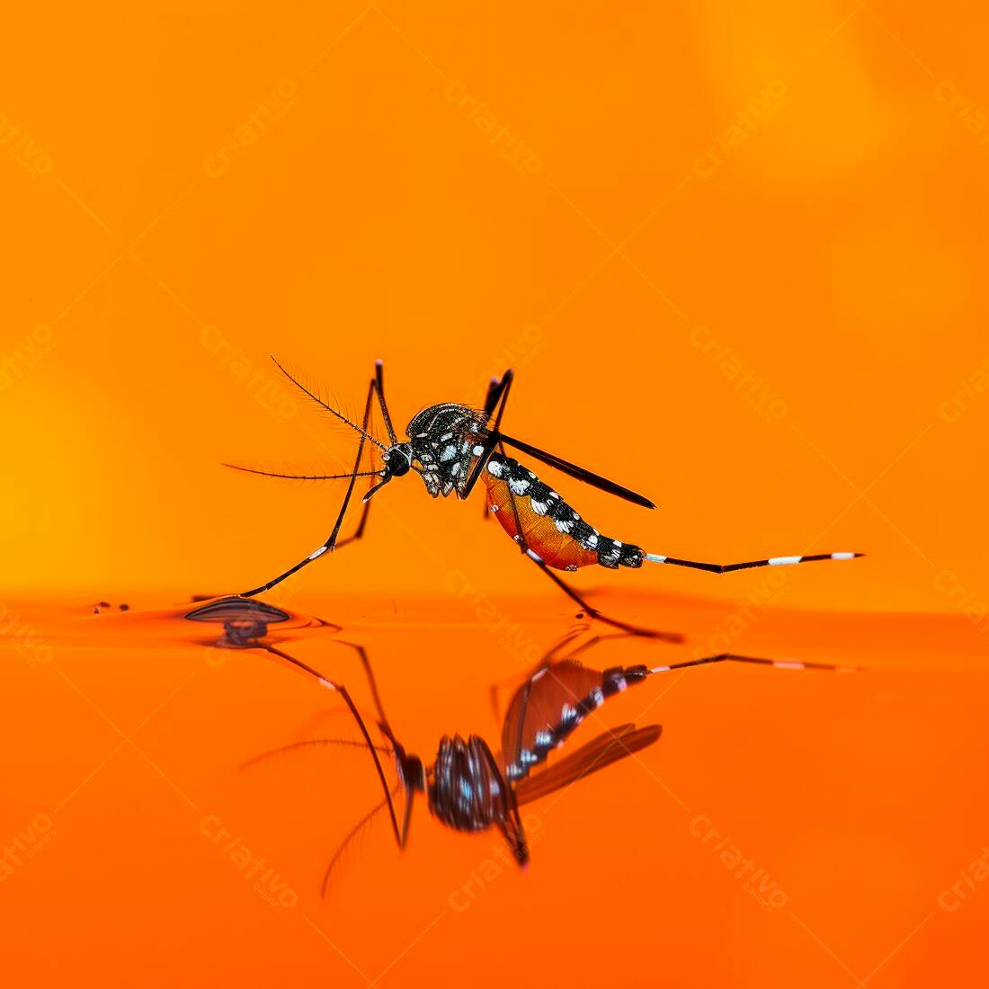 Mosquito pousado em água laranja