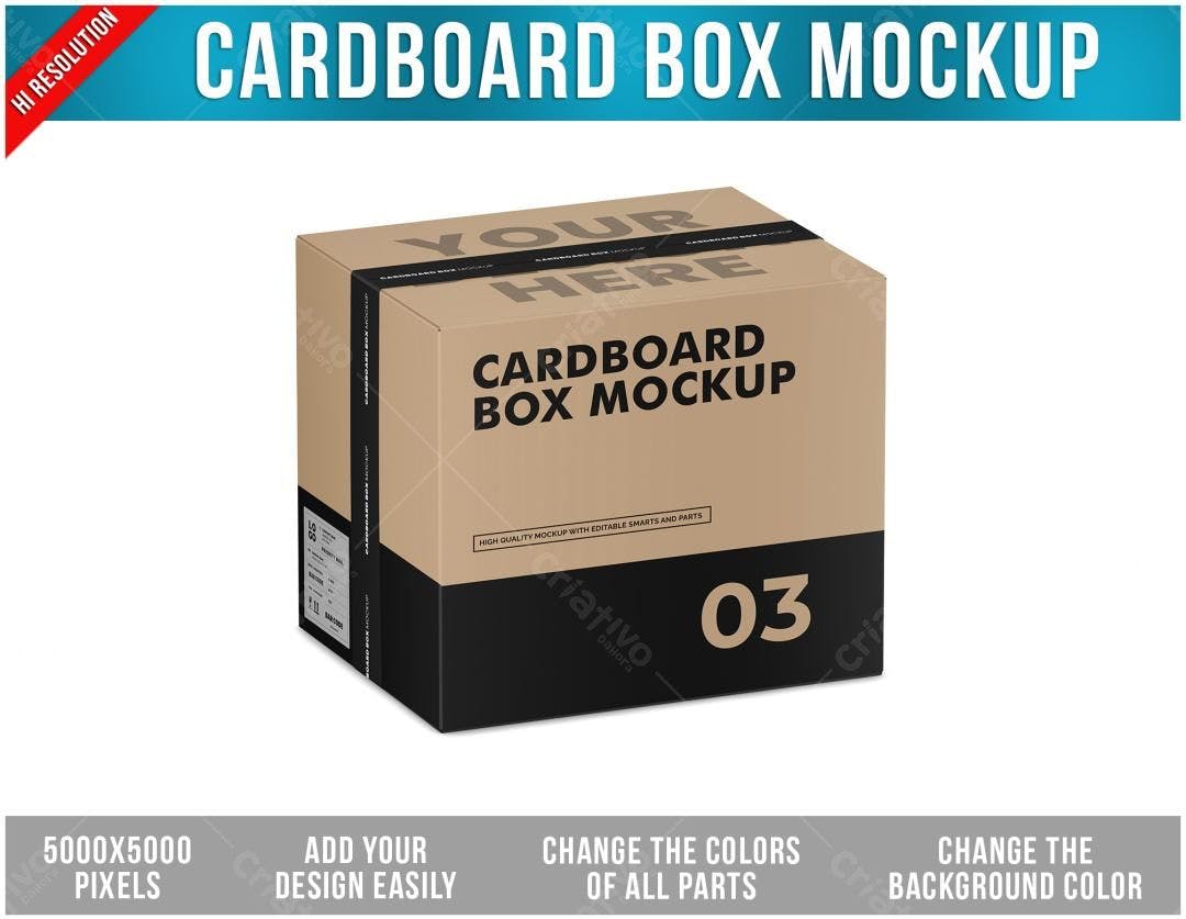 Mockup Caixa de Papelão Kraft com Detalhes Pretos
