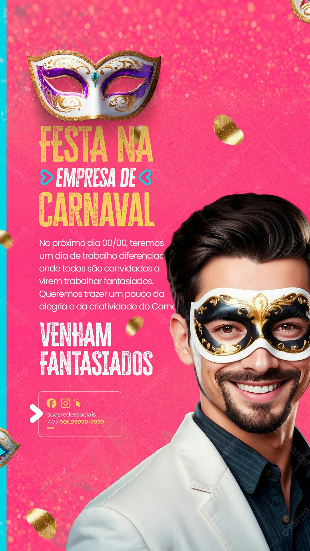 Flyer Festa na Empresa de Carnaval PSD Editável