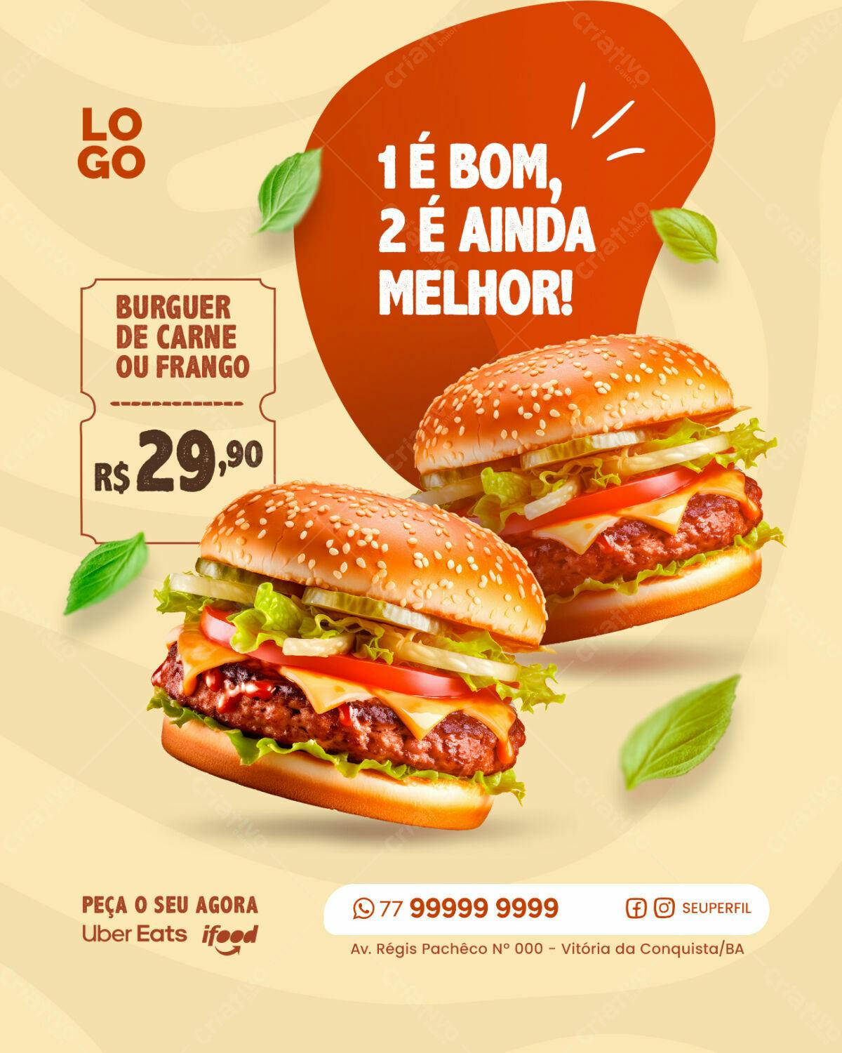 Flyer para Lançamento de Hambúrguer PSD Editável