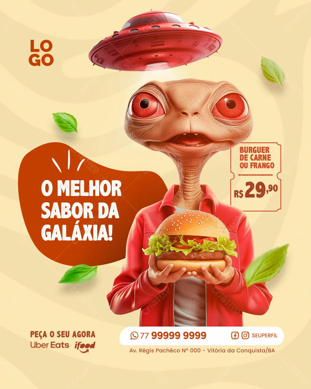Flyer de Lançamento de Burguer Espacial PSD Editável