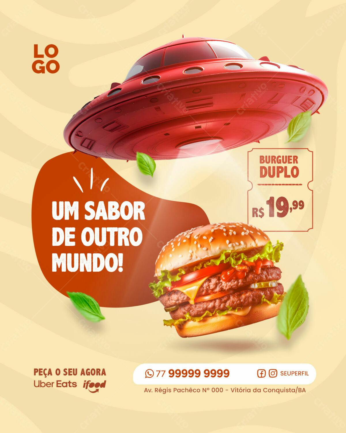 Flyer para Lançamento de Hambúrguer Duplo PSD Editável