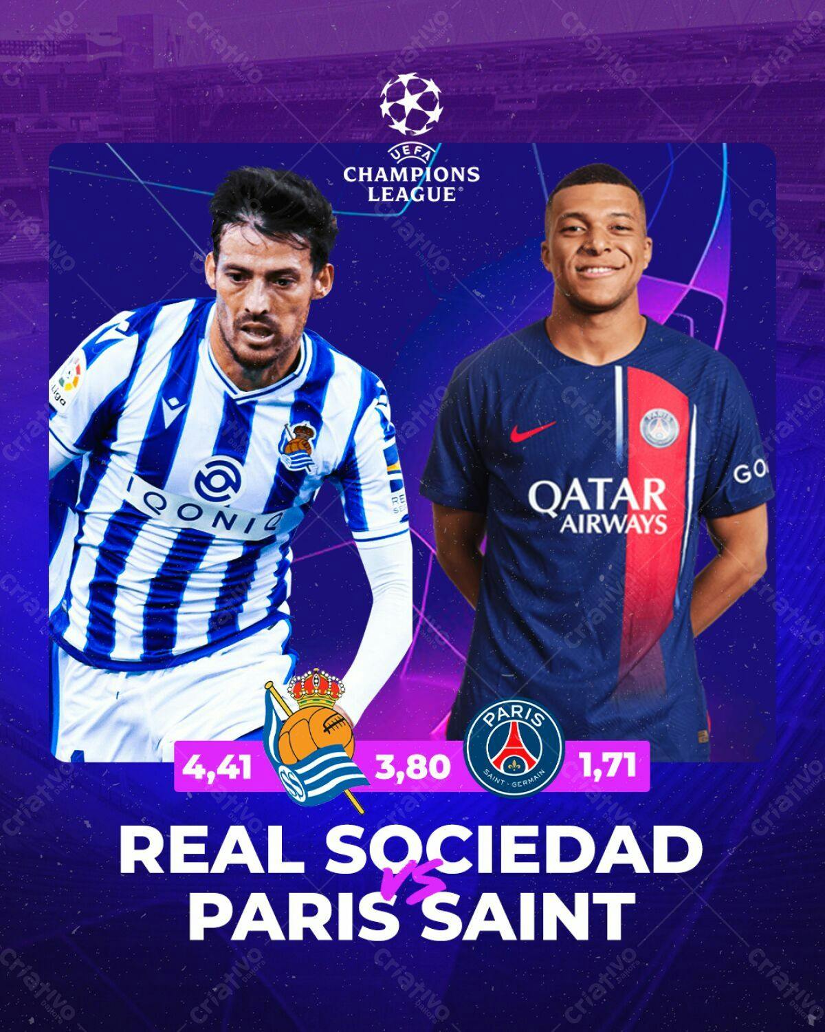 Flyer Real Sociedad x PSG Champions League PSD Editável
