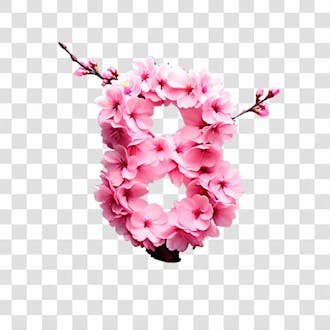 Dia da mulher número 8 feito de flores rosas png sem fundo