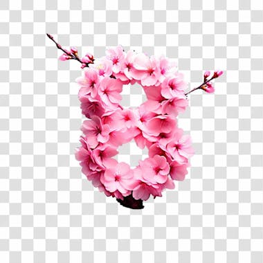 Dia da mulher número 8 feito de flores rosas png sem fundo