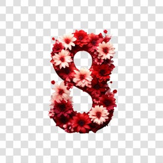 Número 8 3d feito de flores vermelhas