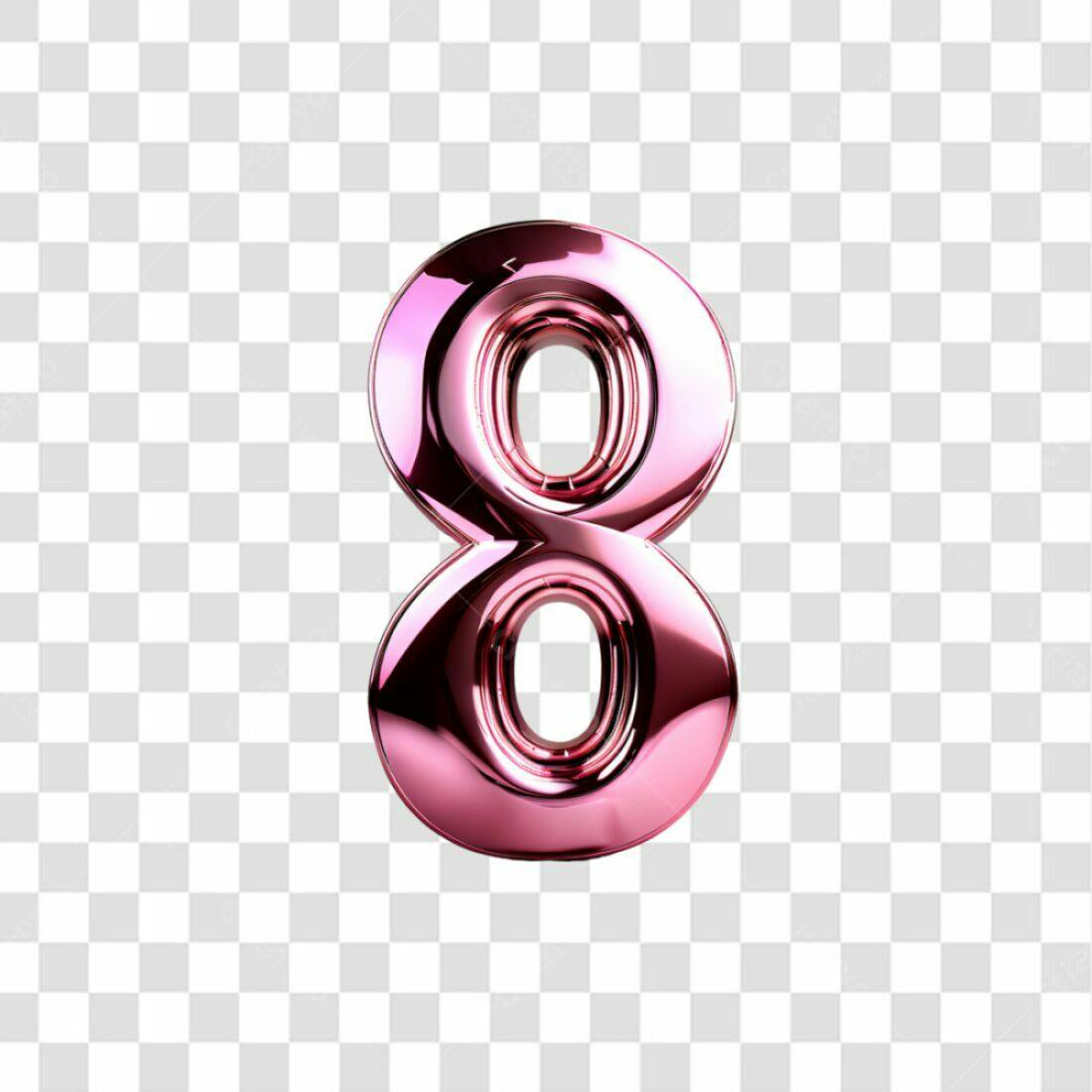 Icone Número 8 Rosa Metalizado PNG com fundo transparente