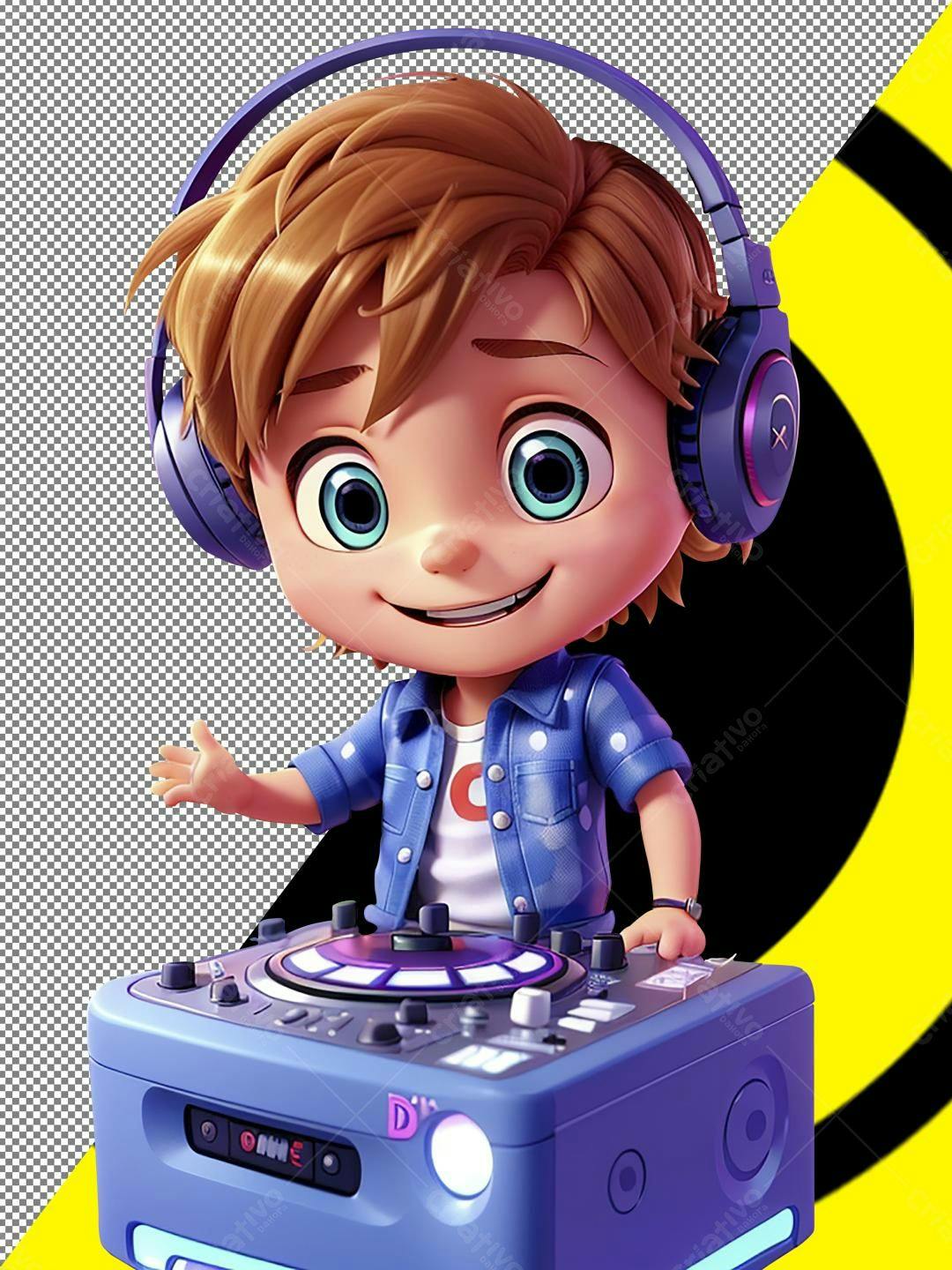 Menino DJ com fones de ouvido roxos