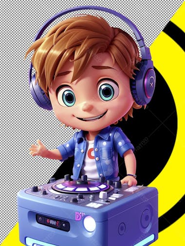 Dj, arte recortada, imagem png, menino feliz, fone de ouvido, música