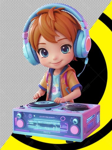 Dj, arte recortada, imagem png, menina feliz, fone de ouvido, música, ia