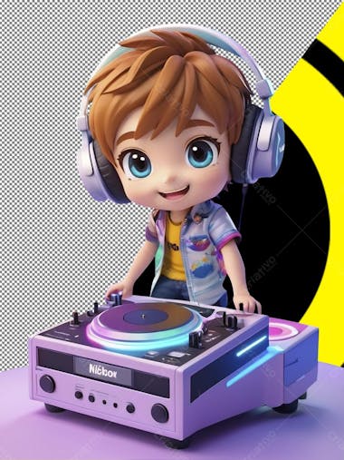 Dj, arte recortada, imagem png, menino feliz, fone de ouvido, música, ia