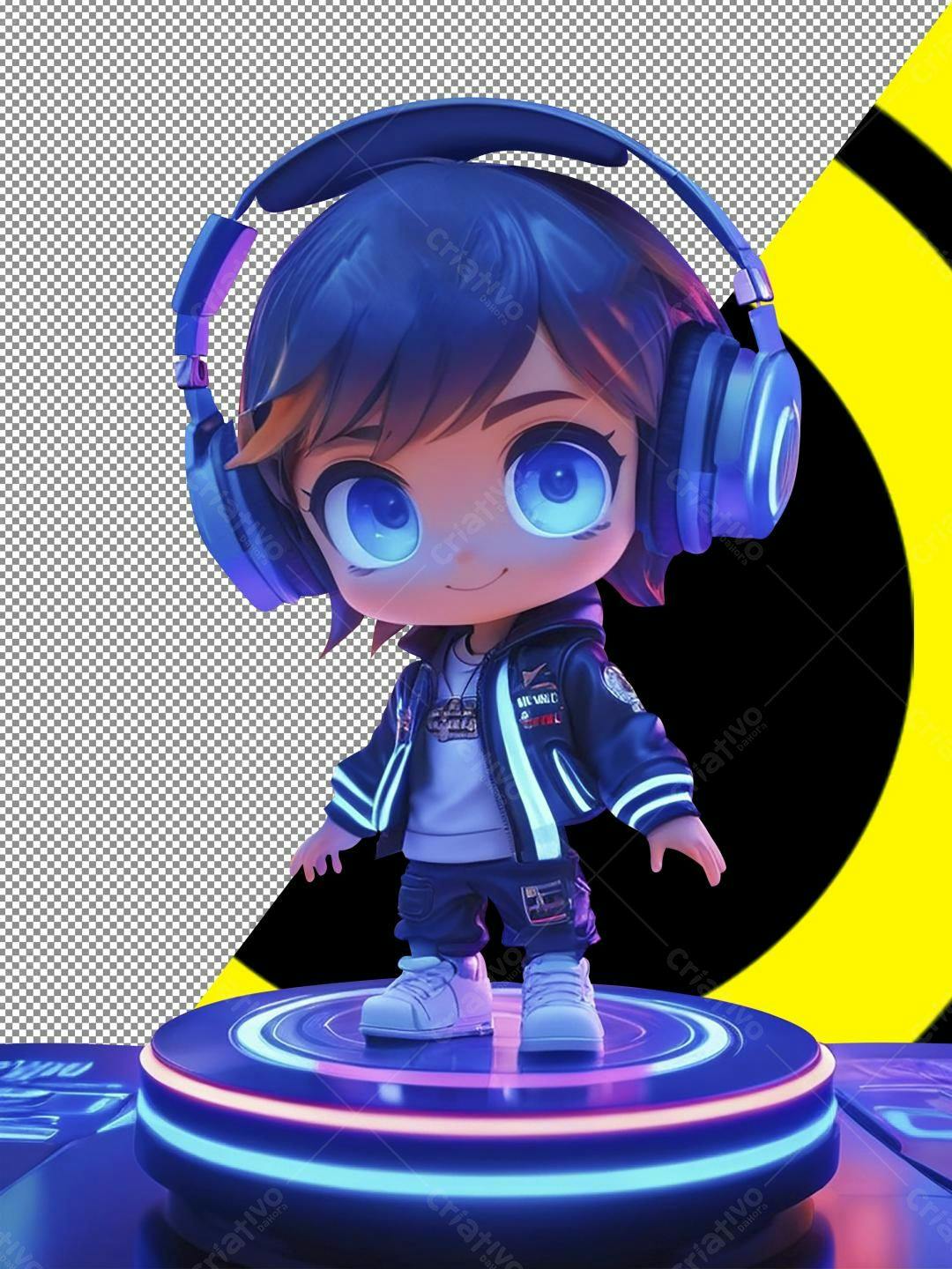 Avatar Gamer com fone de ouvido estilo anime