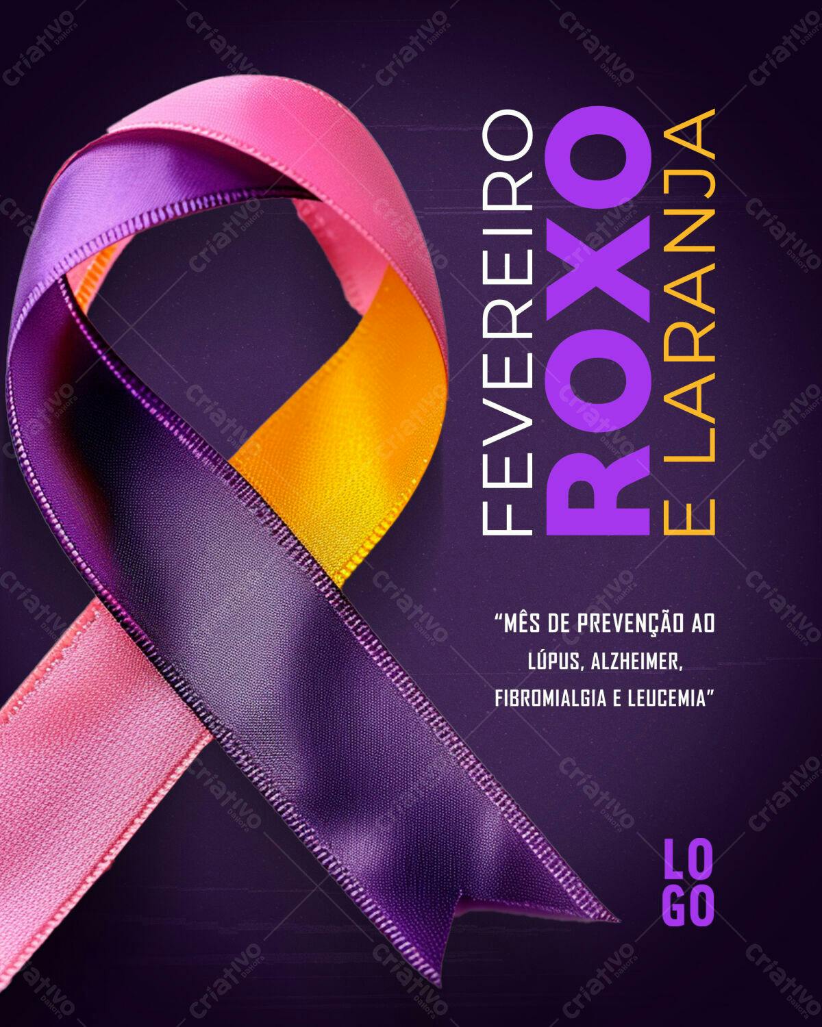 Post para Fevereiro Roxo e Laranja PSD Editável