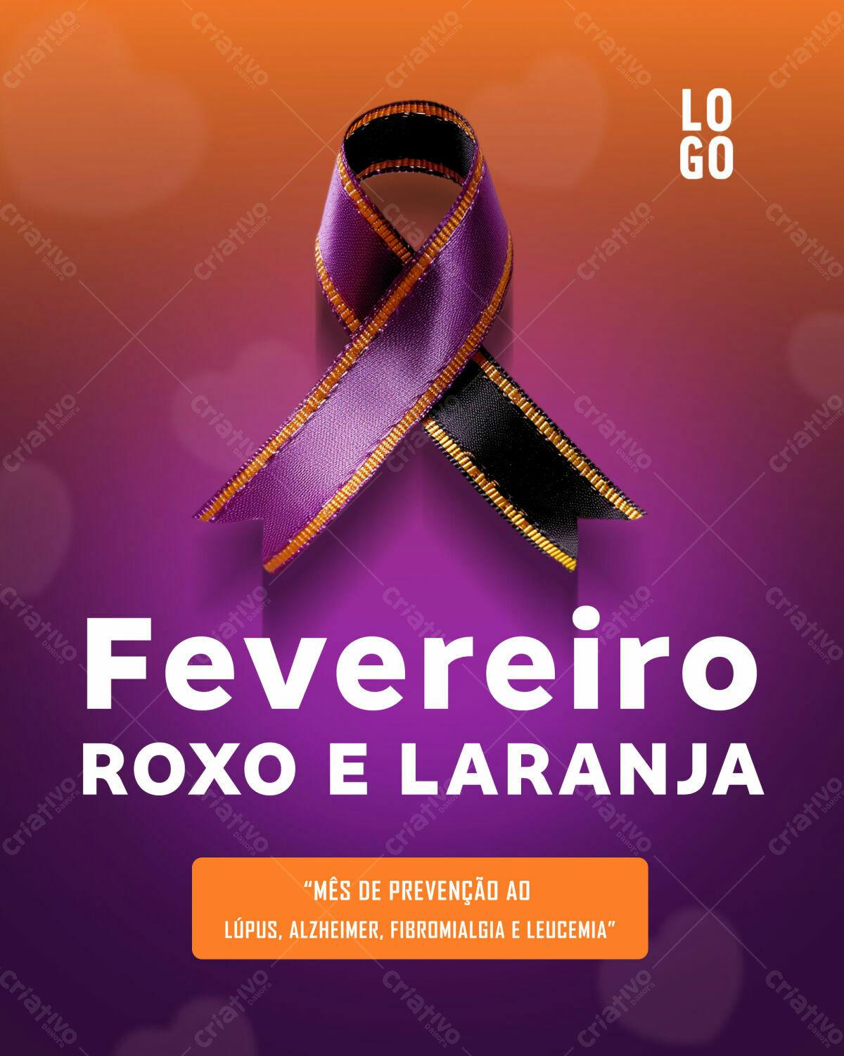 Post para Fevereiro Roxo e Laranja PSD Editável