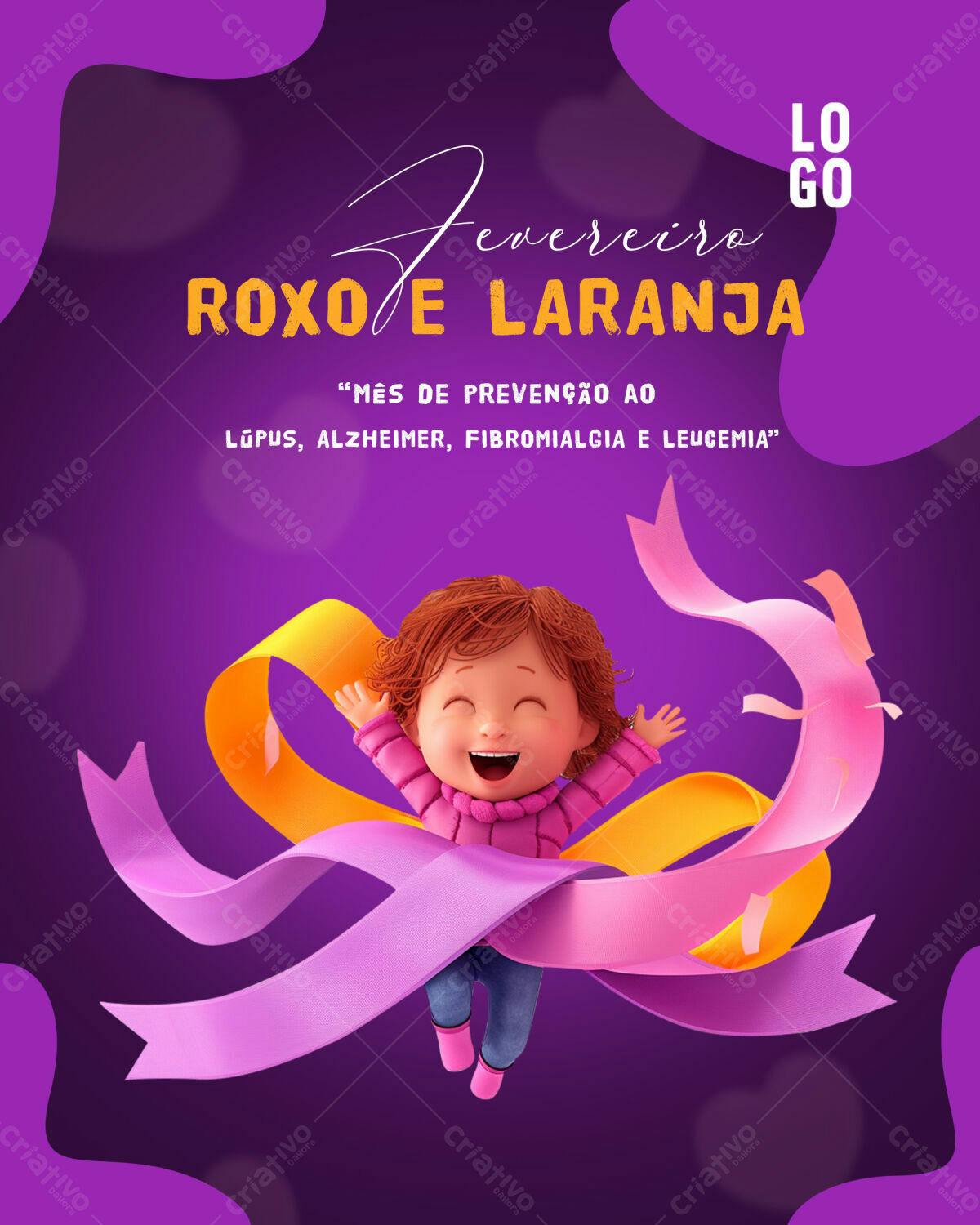 Post para Fevereiro Roxo e Laranja PSD Editável