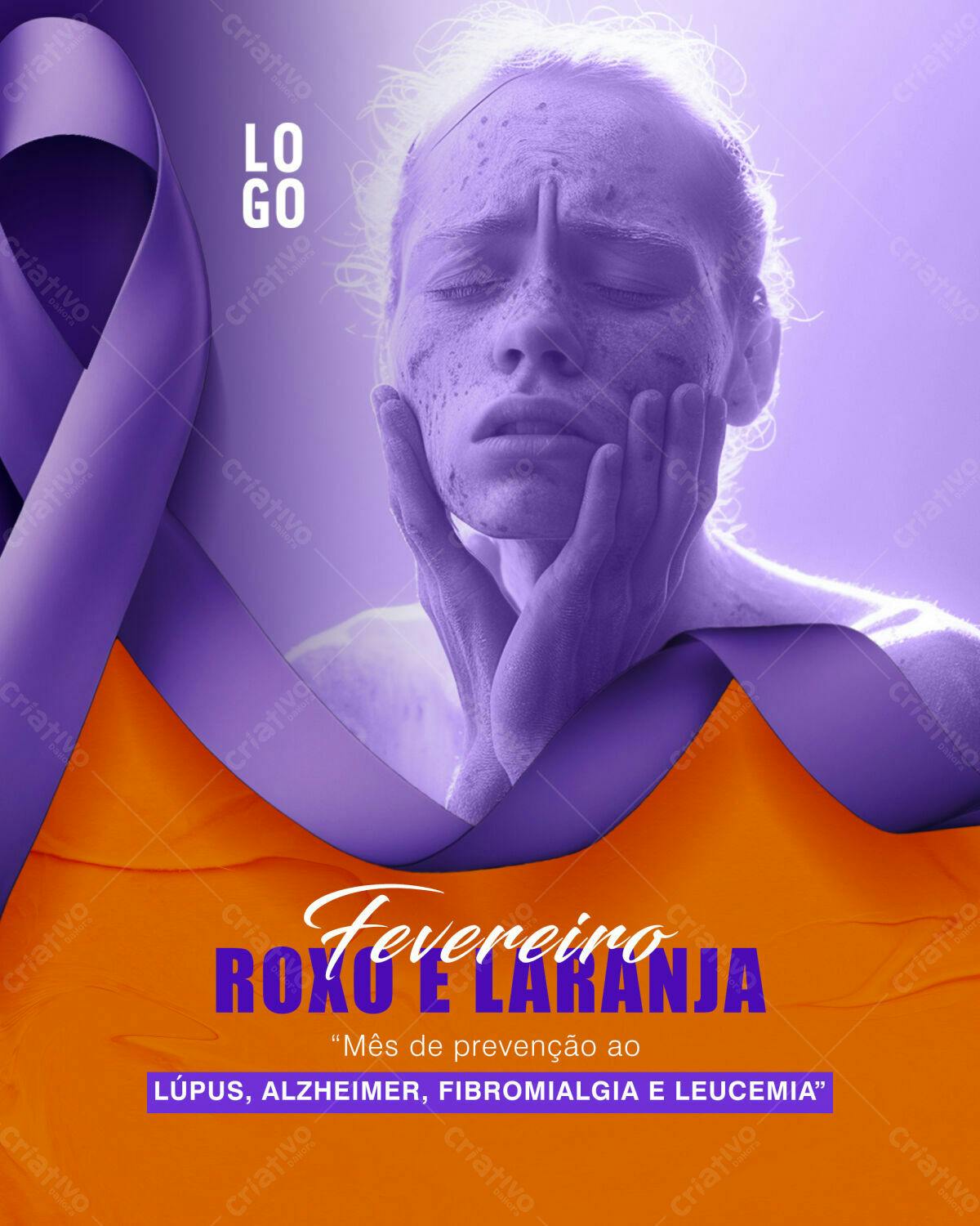 Flyer Fevereiro Roxo e Laranja PSD Editável