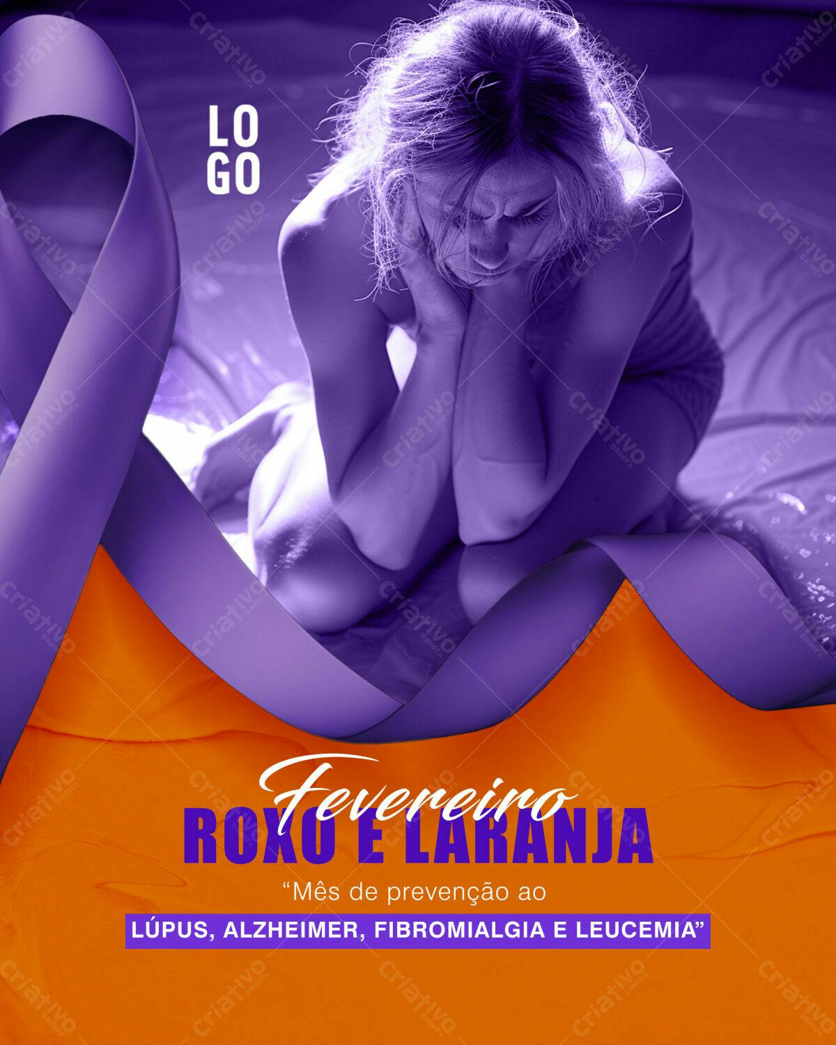 Flyer Fevereiro Roxo e Laranja PSD Editável