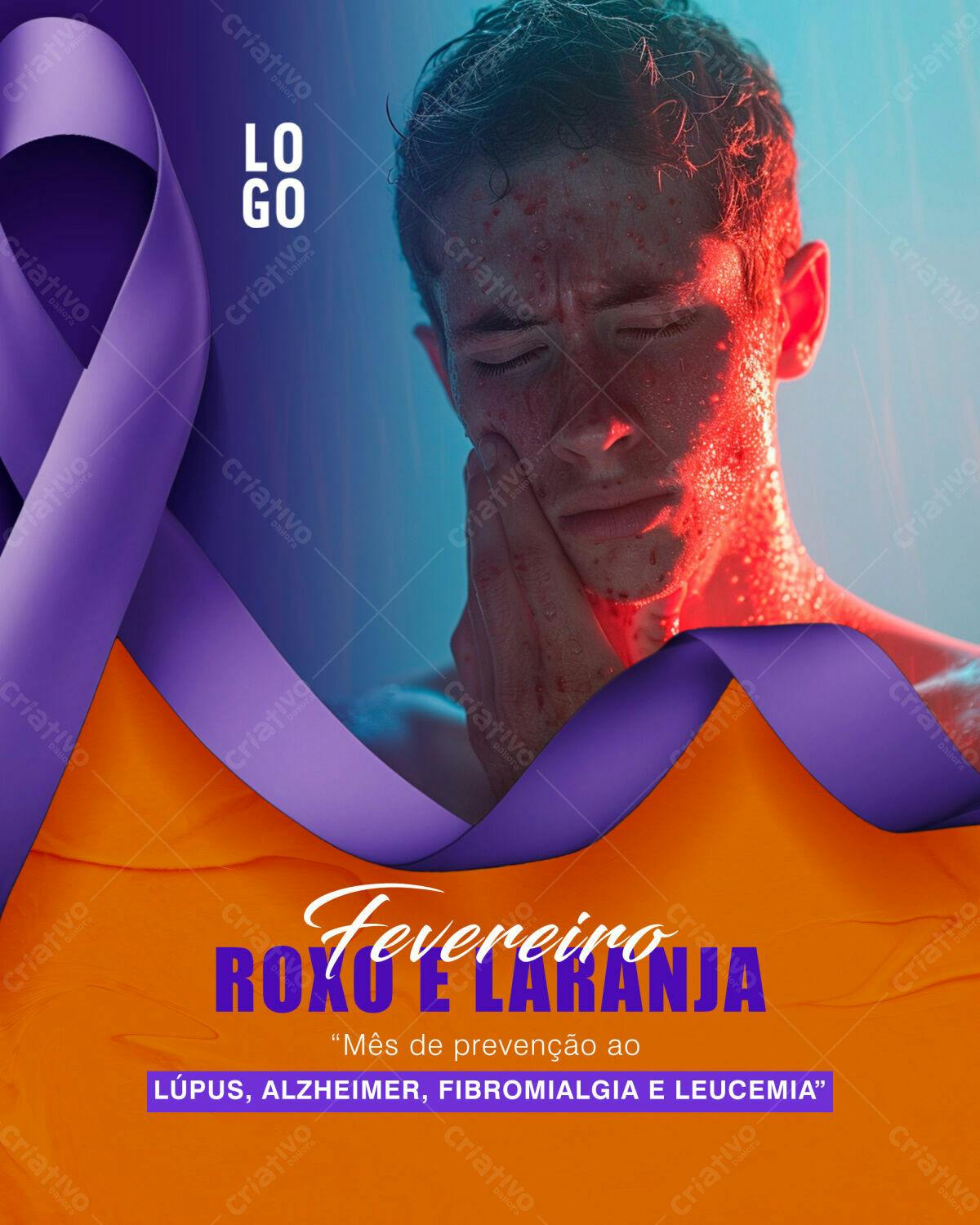 Post para Fevereiro Roxo e Laranja PSD Editável
