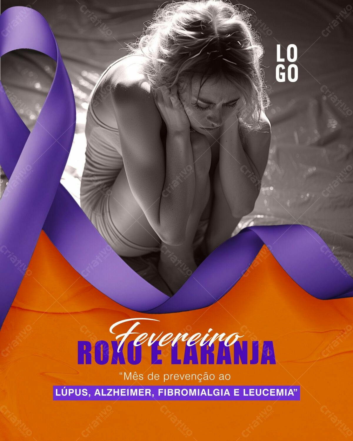 Flyer Fevereiro Roxo e Laranja PSD Editável