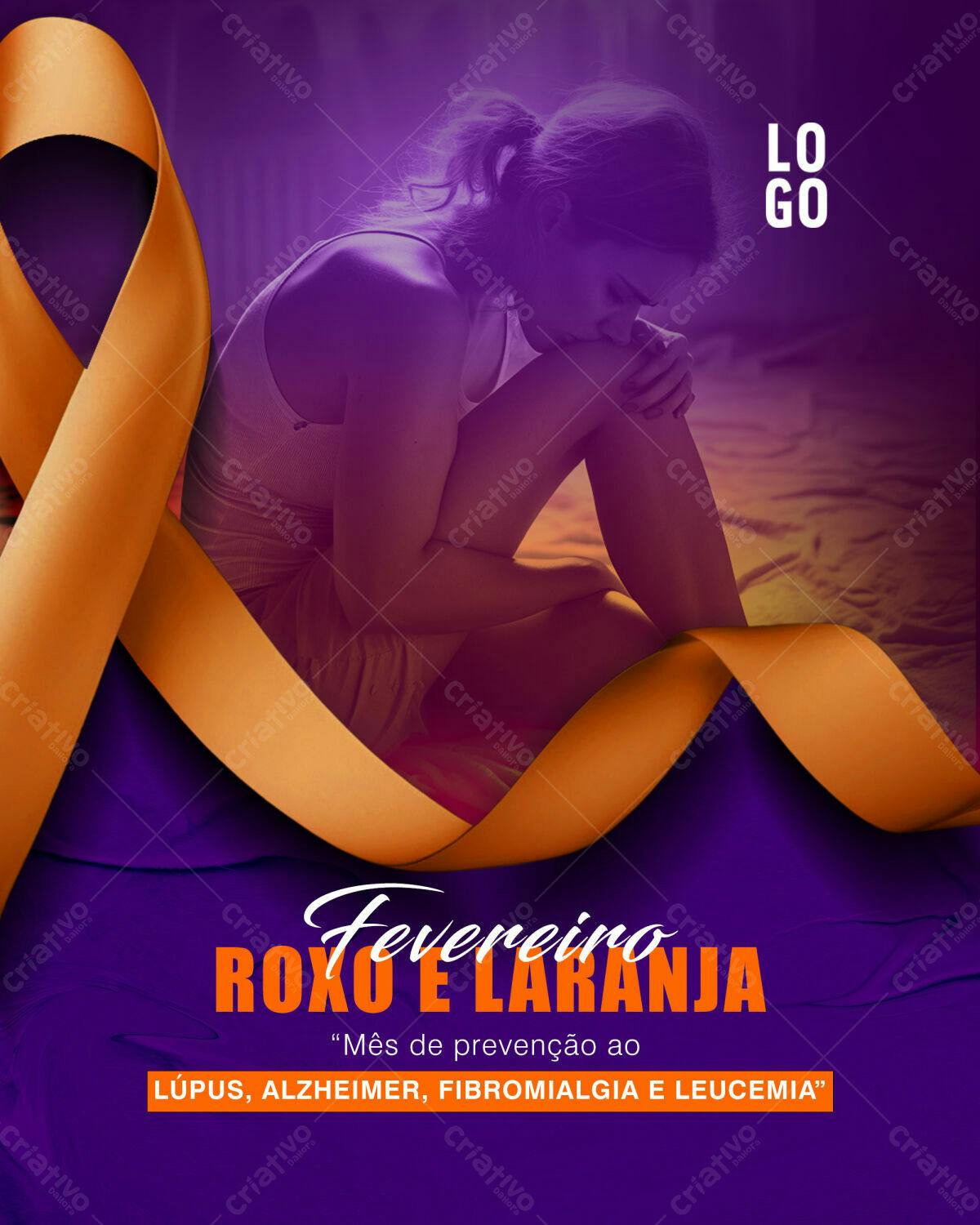 Post para Fevereiro Roxo e Laranja PSD Editável