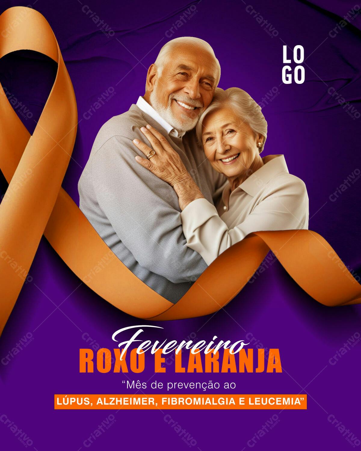 Flyer Fevereiro Roxo e Laranja PSD Editável
