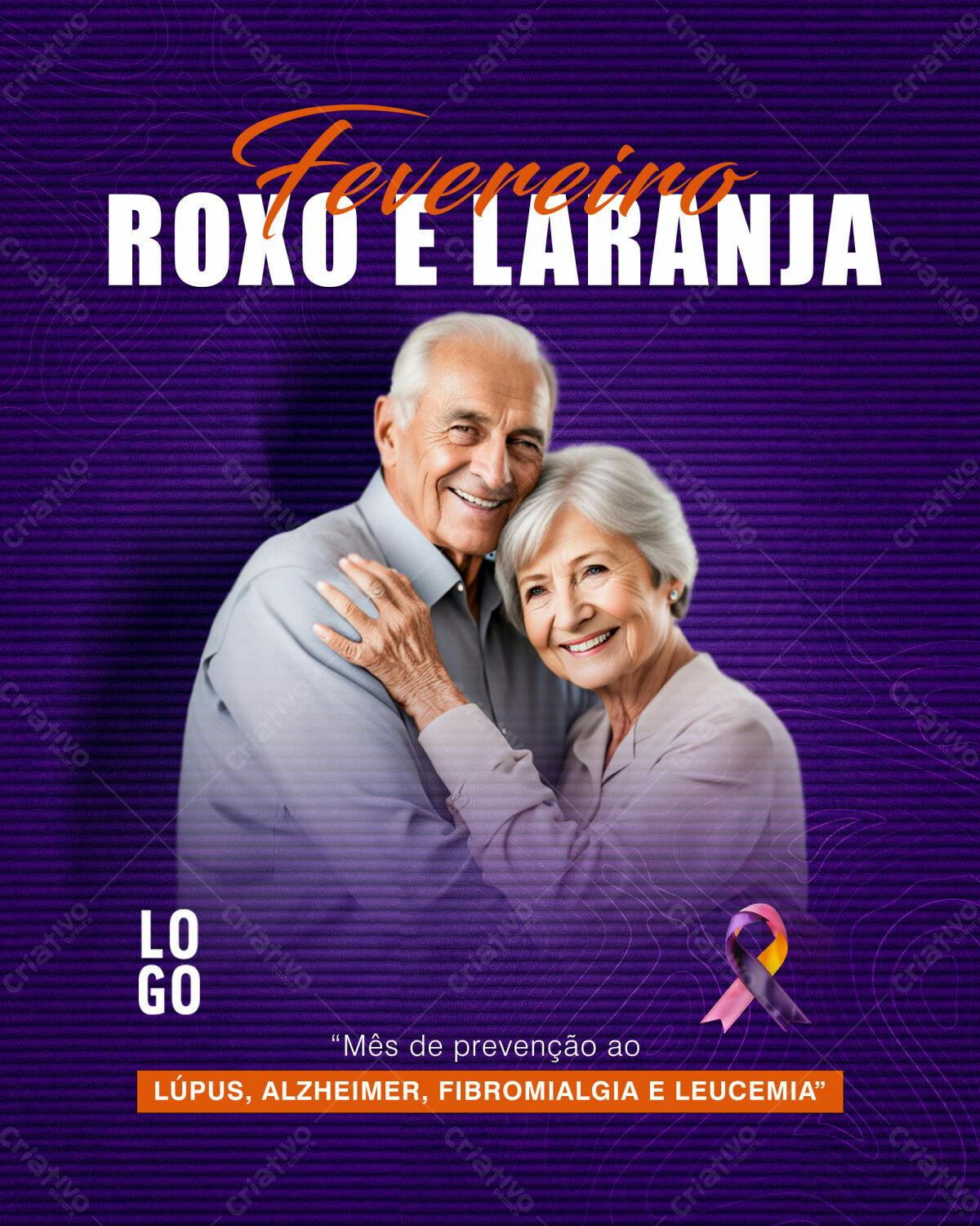 Flyer Fevereiro Roxo e Laranja PSD Editável
