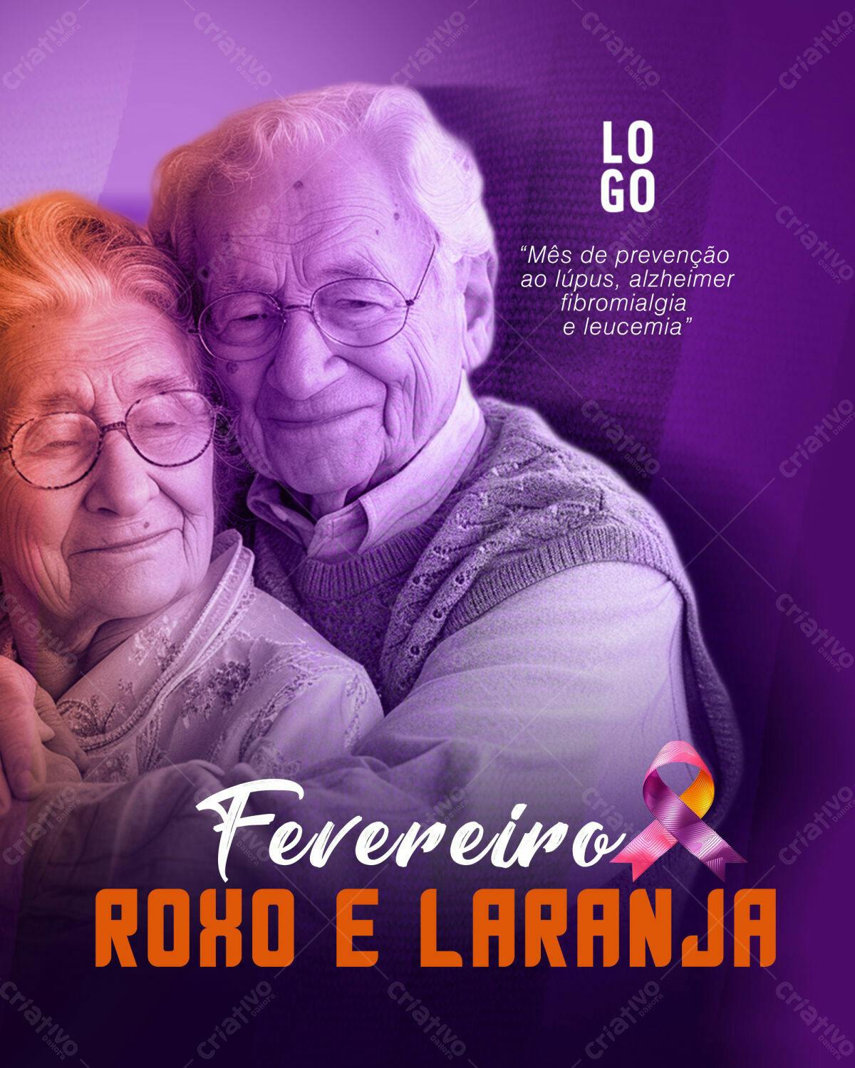 Post para Fevereiro Roxo e Laranja PSD Editável