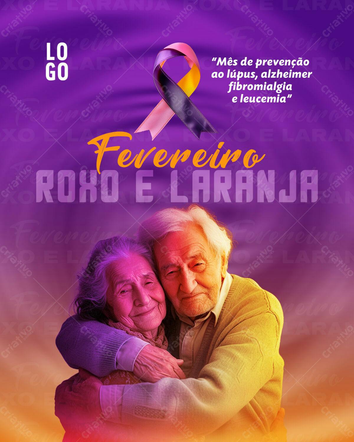 Flyer Fevereiro Roxo e Laranja PSD Editável