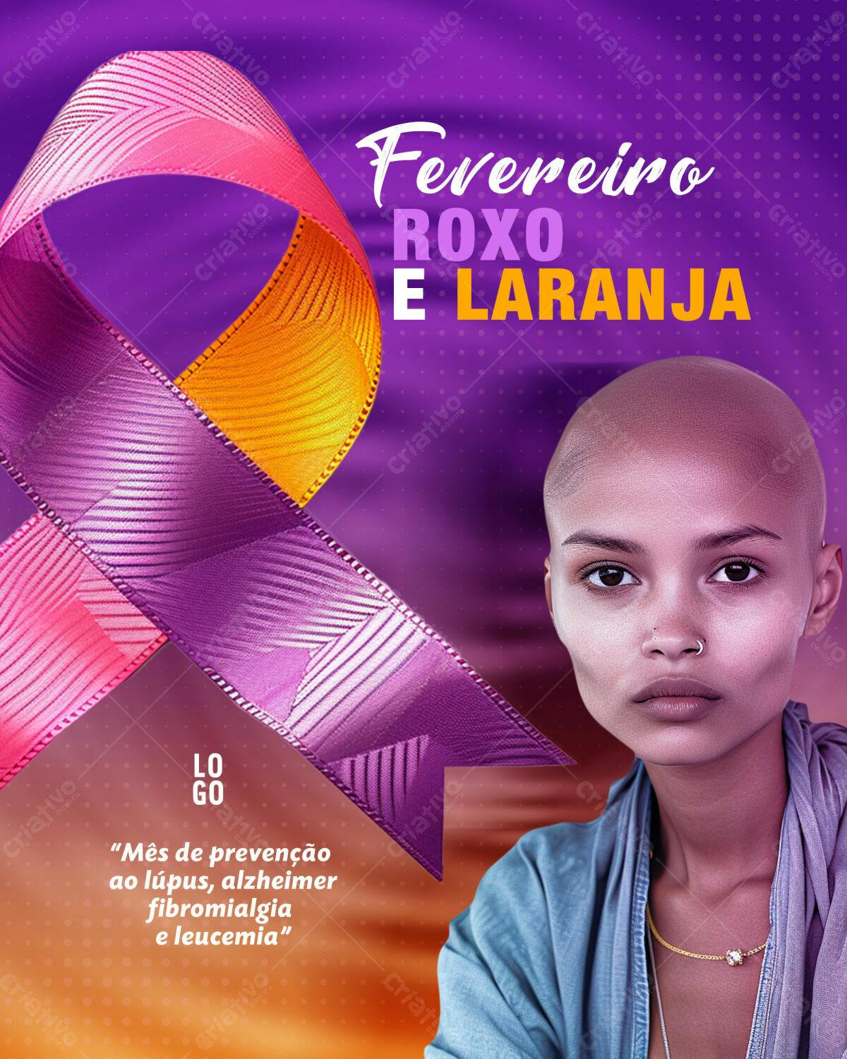 Flyer Fevereiro Roxo e Laranja PSD Editável