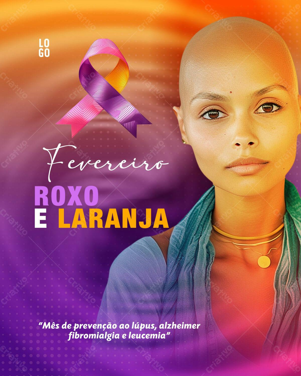Flyer Fevereiro Roxo e Laranja PSD Editável