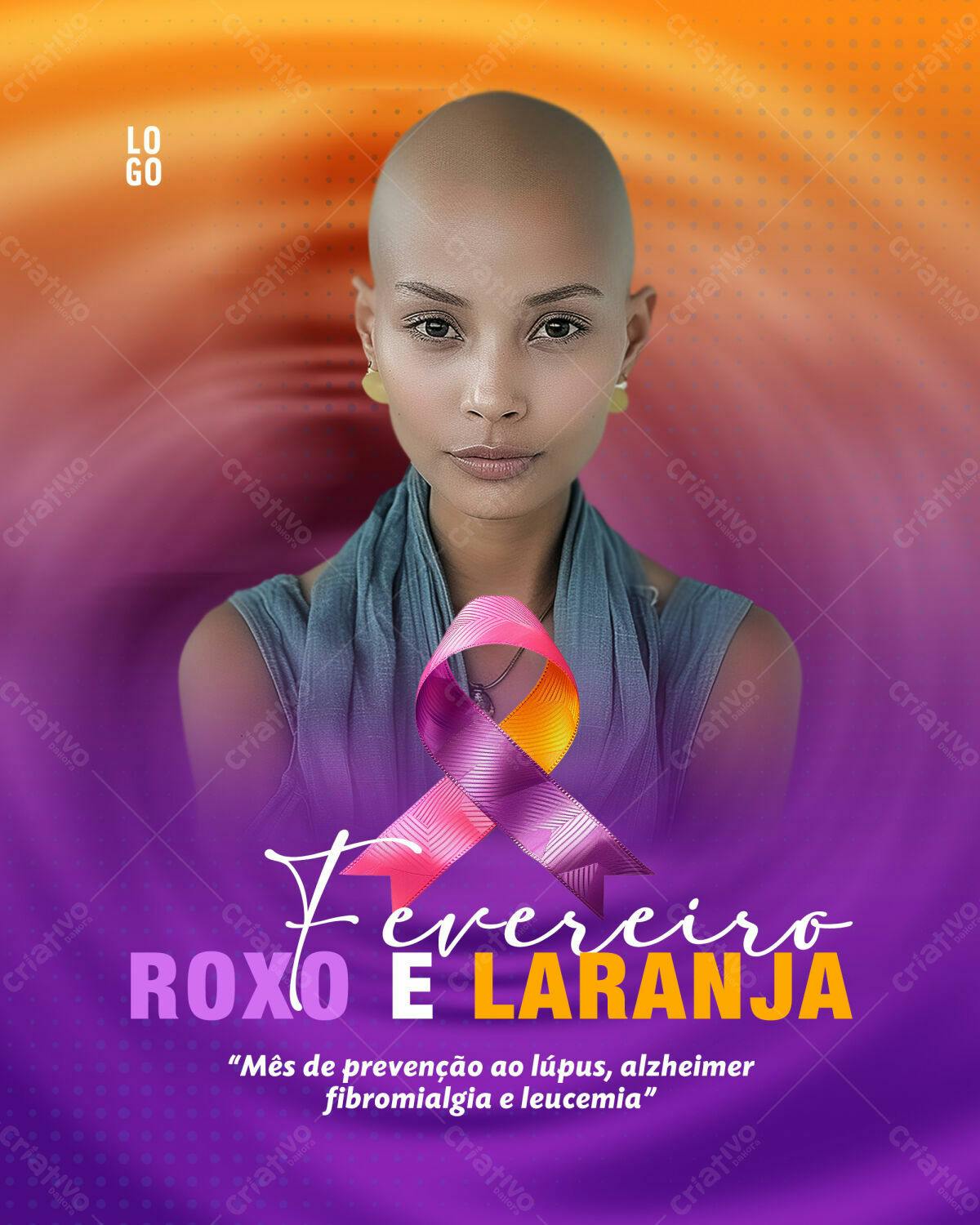 Flyer Fevereiro Roxo e Laranja PSD Editável