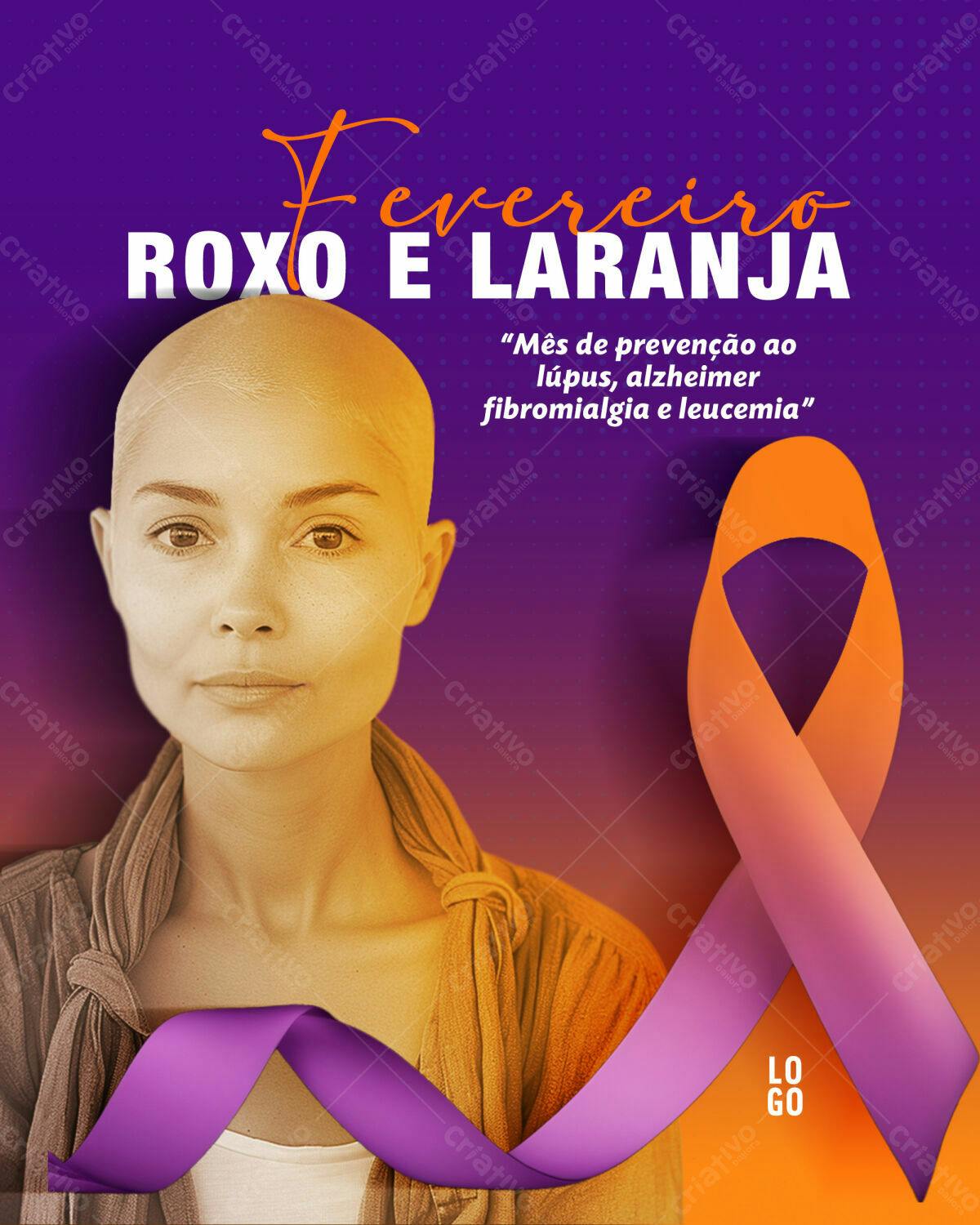 Post para Fevereiro Roxo e Laranja PSD Editável