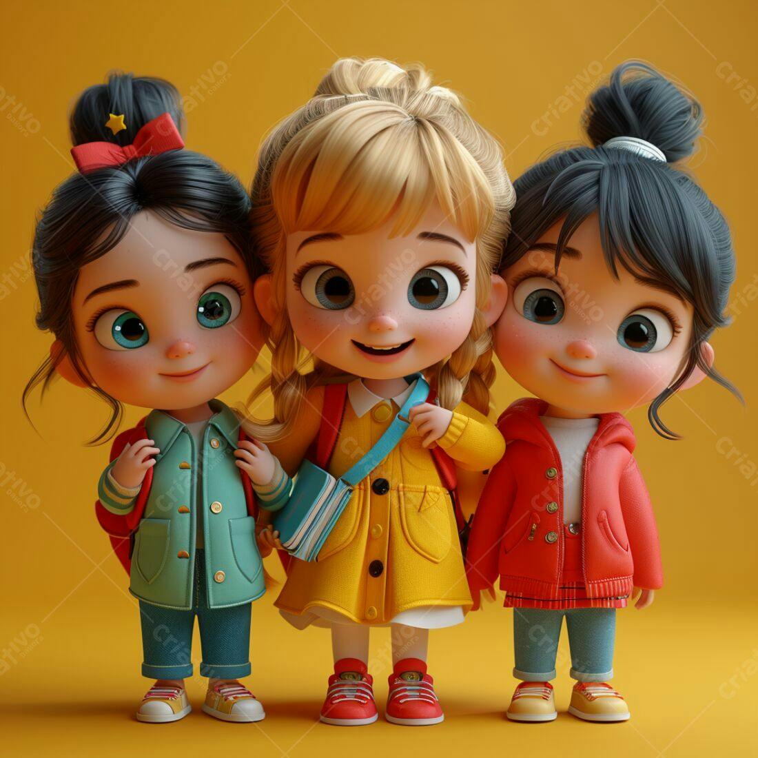 Amigas animadas com mochilas indo para escola
