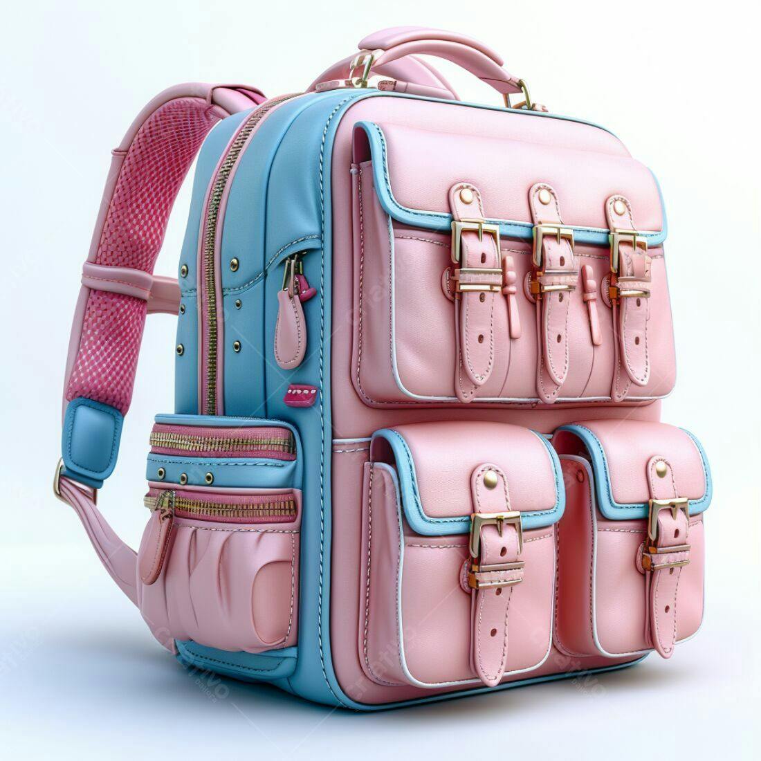 Mochila rosa e azul claro estilo vintage