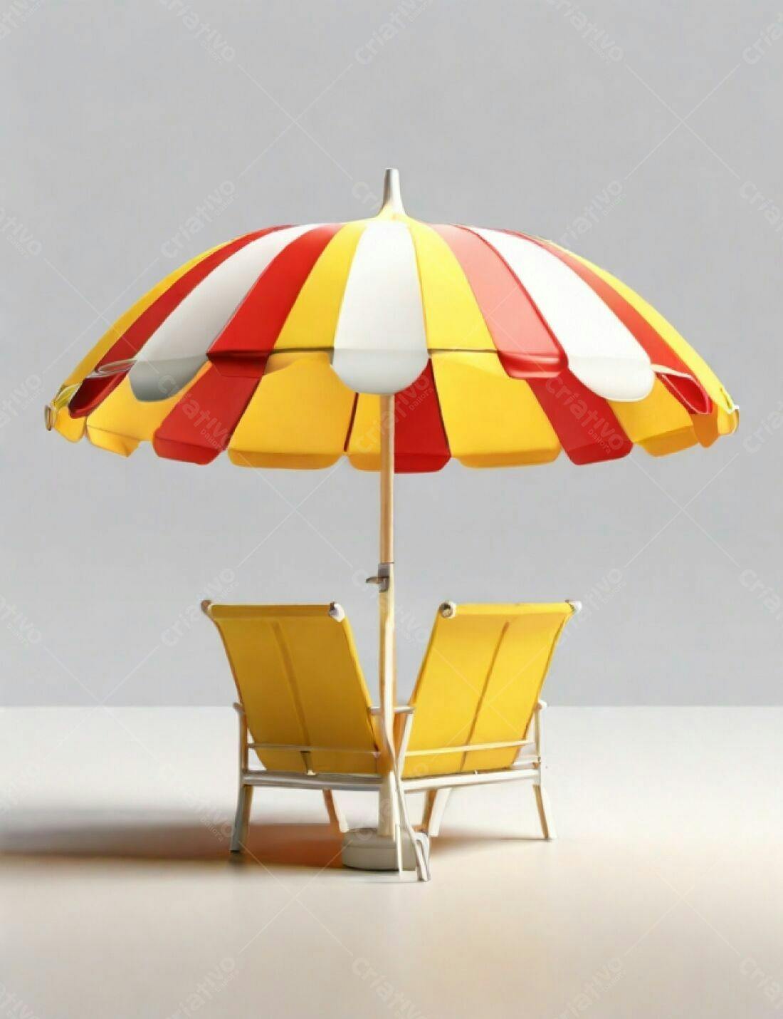 Cadeiras e Guarda-sol Vermelho Amarelo e Branco