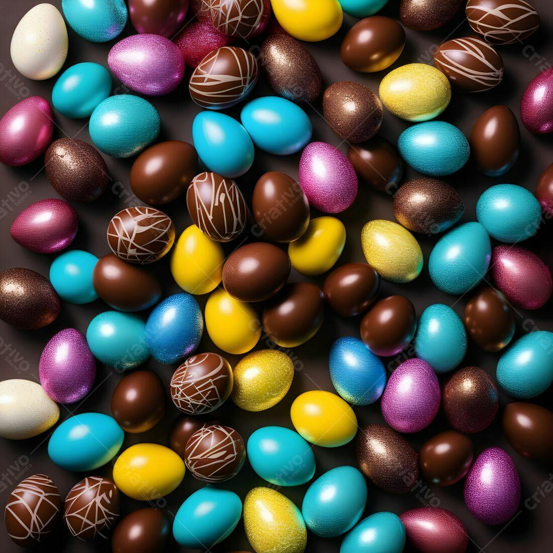 Ovos de Páscoa coloridos e de chocolate