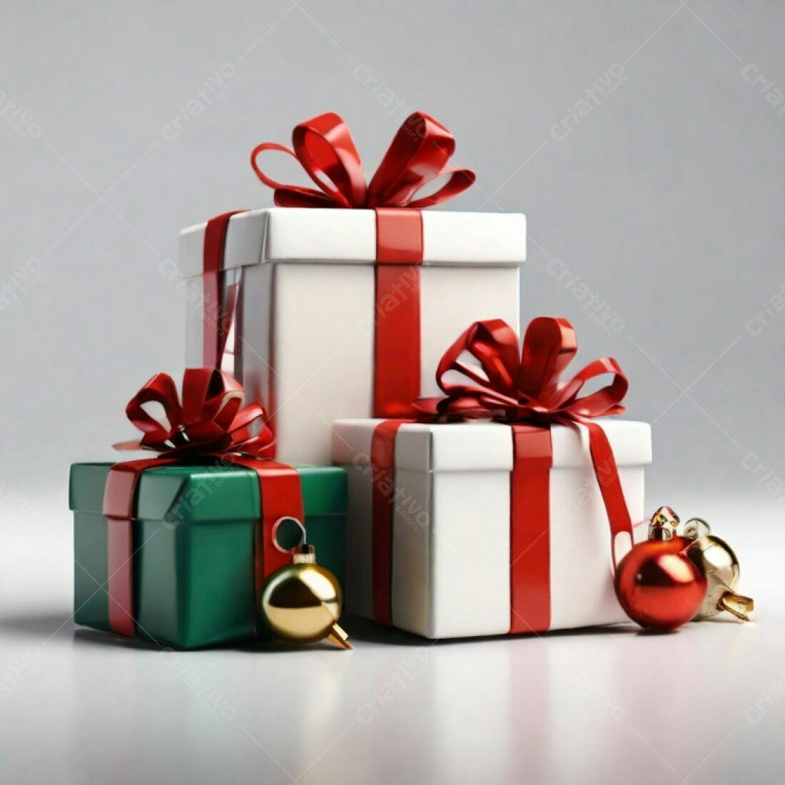 Presentes de Natal embrulhados em branco e verde
