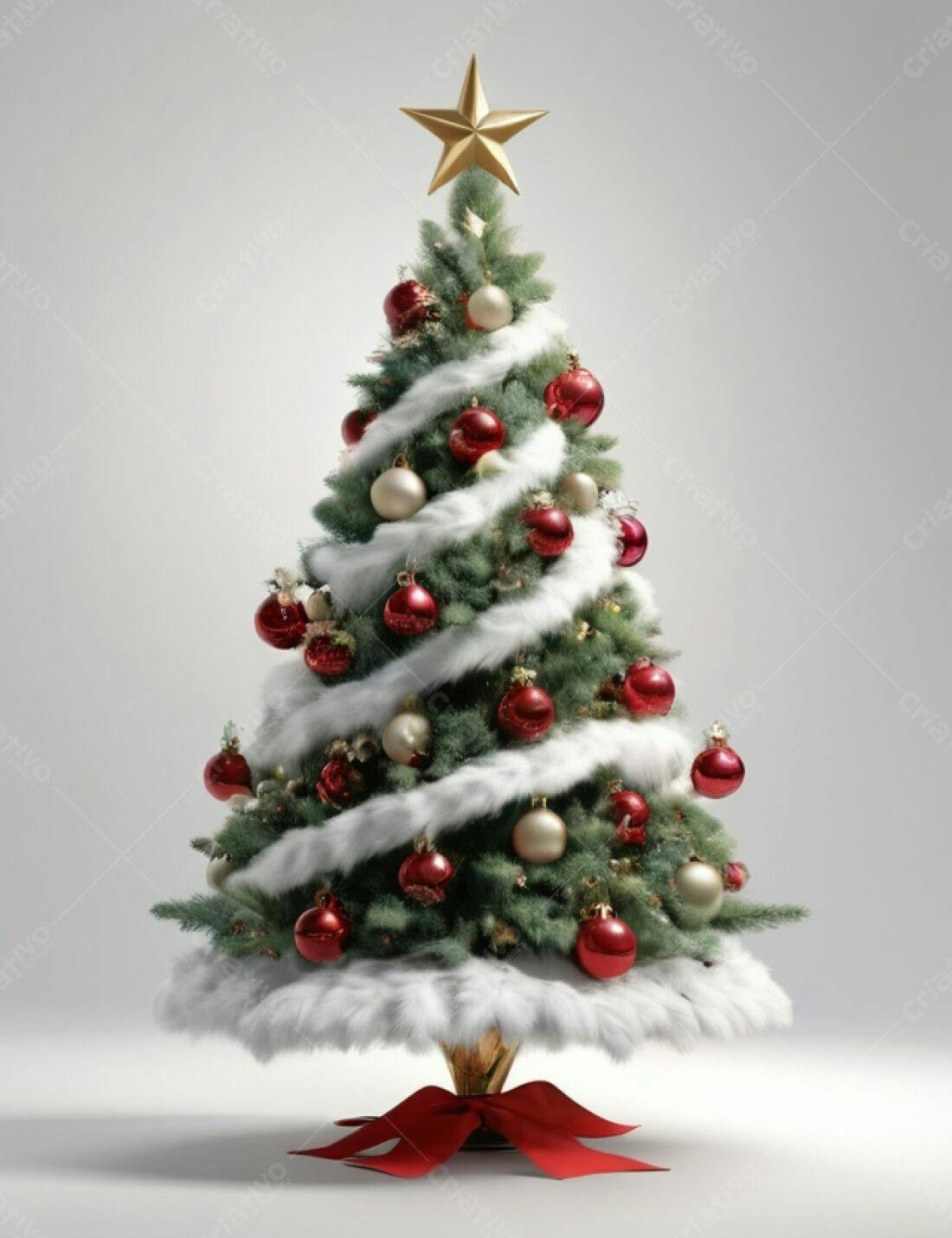 Árvore de Natal vermelha e branca com enfeites