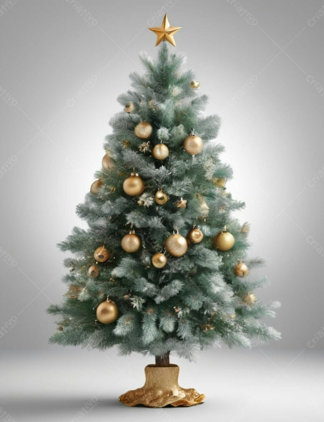 Árvore de Natal azul com enfeites dourados
