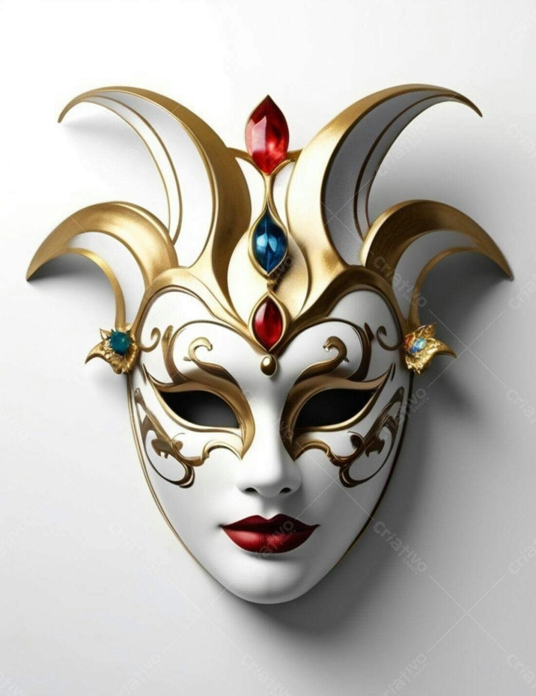 Máscara de Carnaval Dourada e Branca