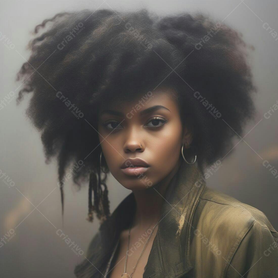 Retrato mulher negra cabelo afro fundo neutro