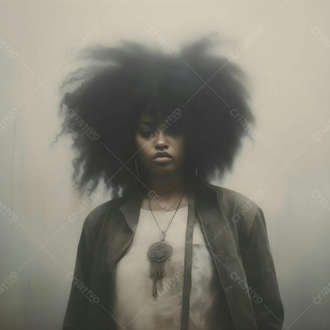 Mulher negra com cabelo afro volumoso