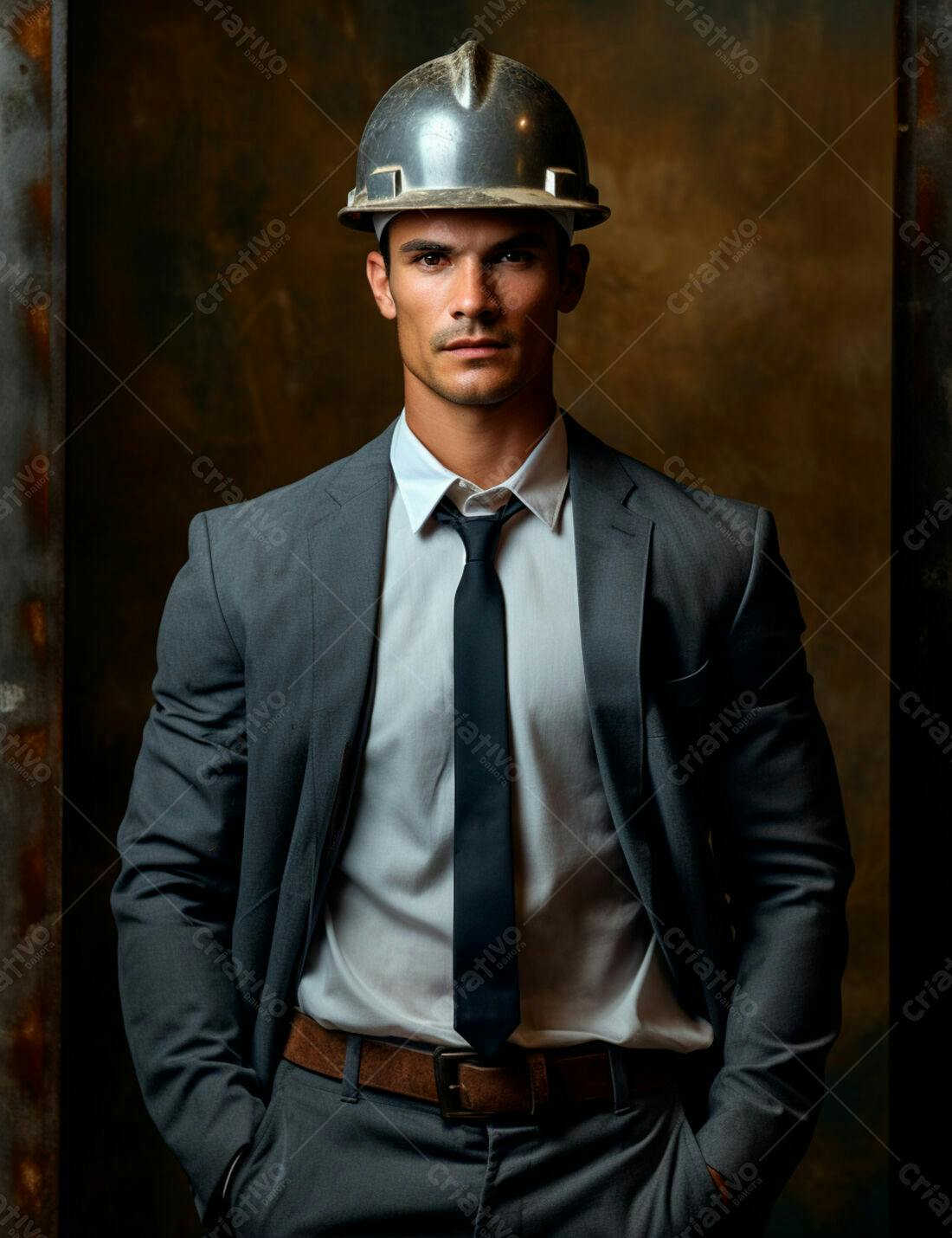 Engenheiro usando capacete cinza