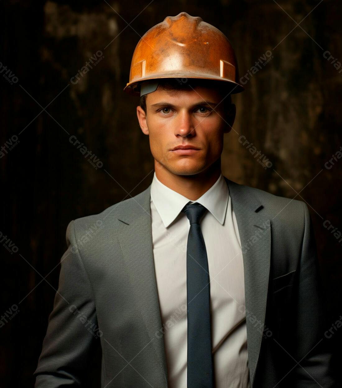 Engenheiro em terno cinza usando capacete