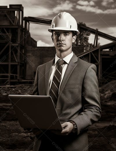 Imagem De Um Engenheiro Civil Elegante Com Notebook E Capacete De Protecao 7