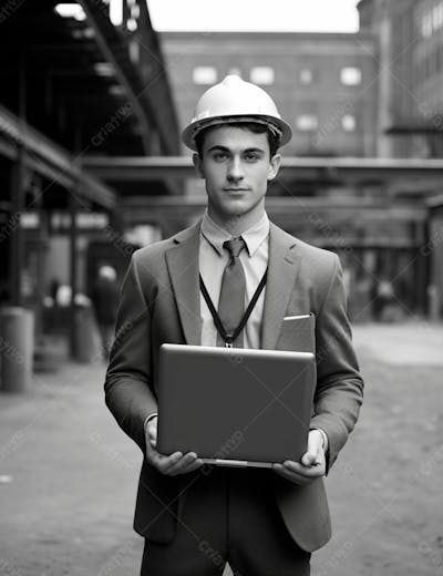 Imagem De Um Engenheiro Civil Elegante Com Notebook E Capacete De Protecao 8