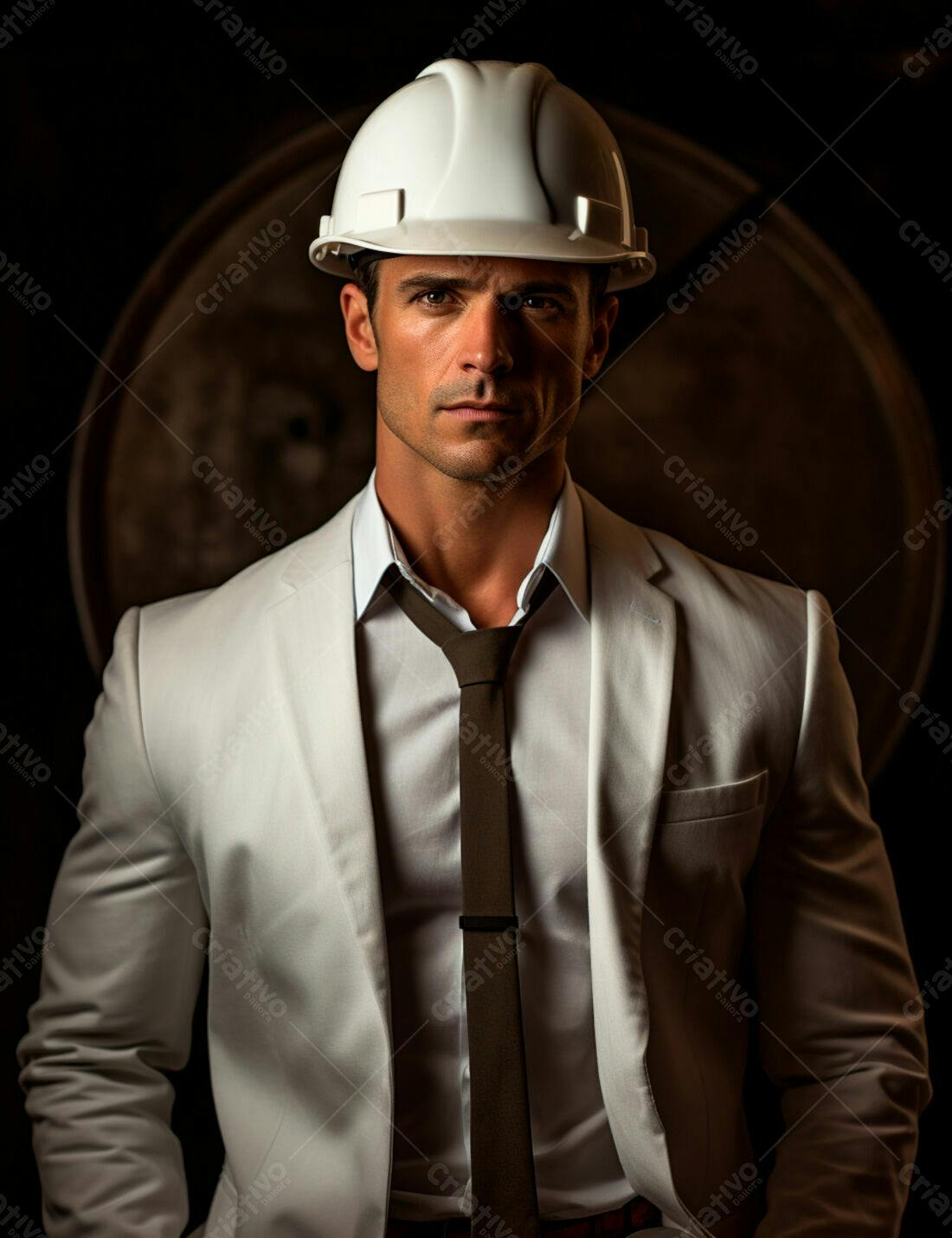 Engenheiro em terno branco e capacete