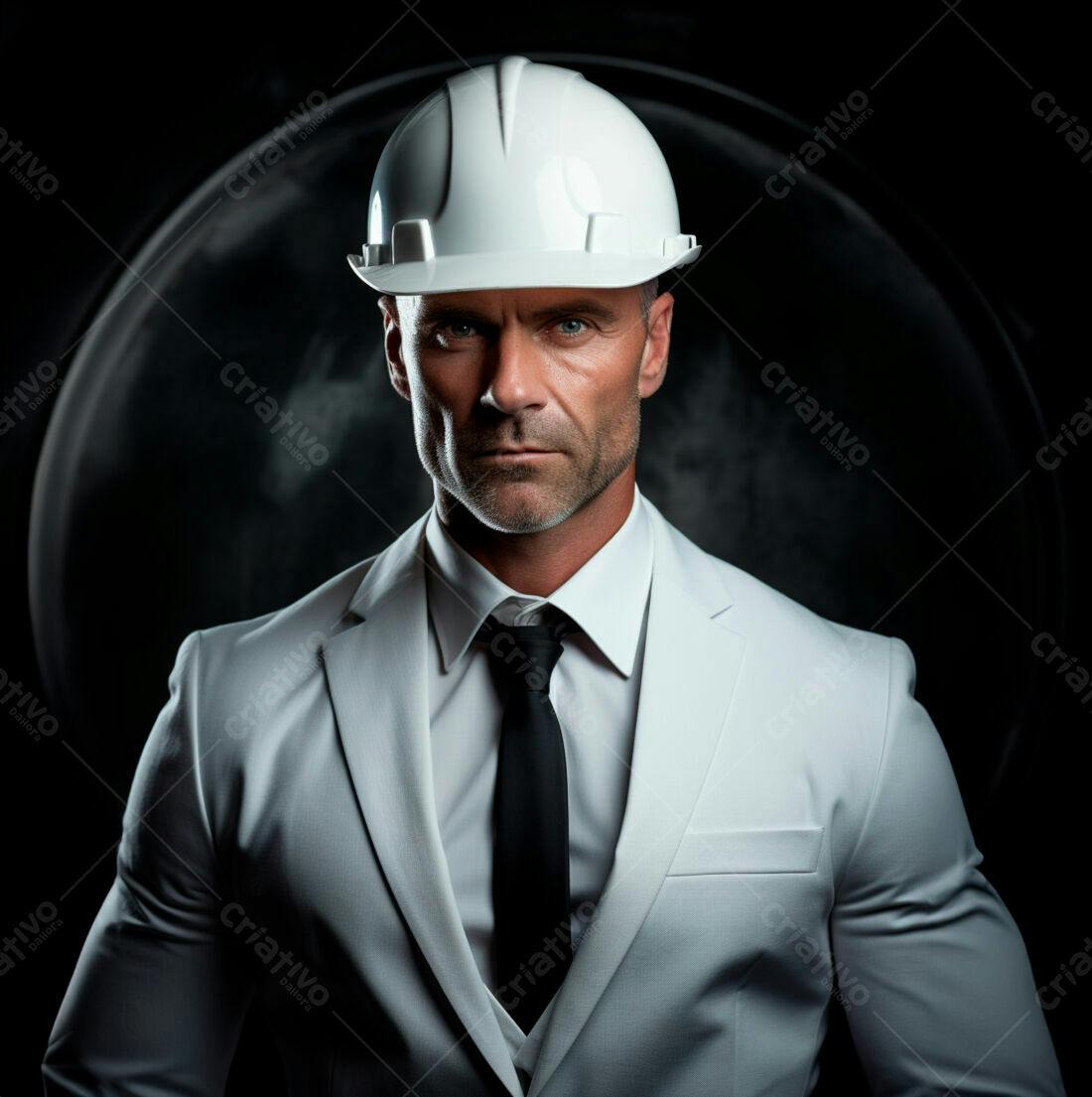 Engenheiro usando capacete branco e terno