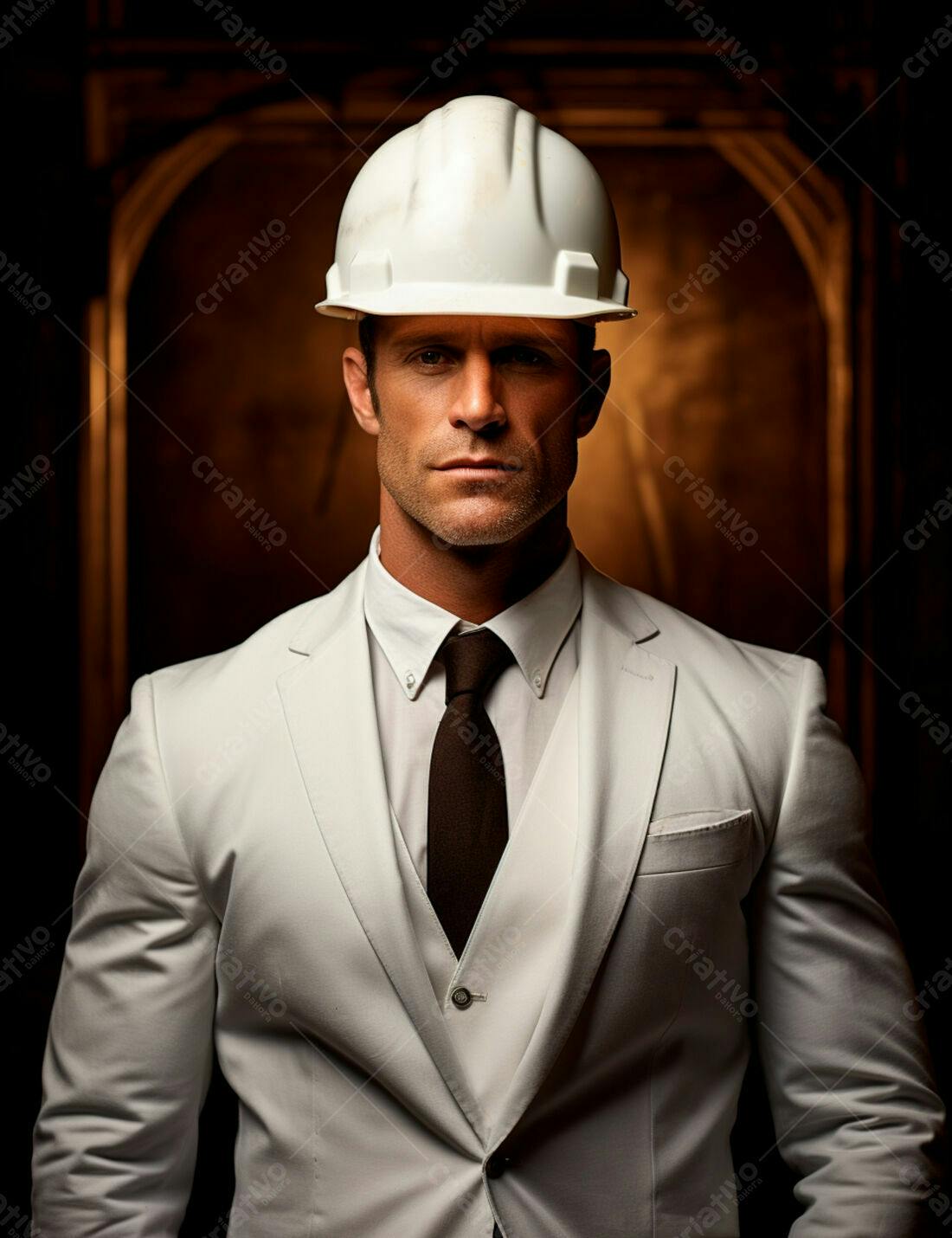 Engenheiro em terno branco com capacete